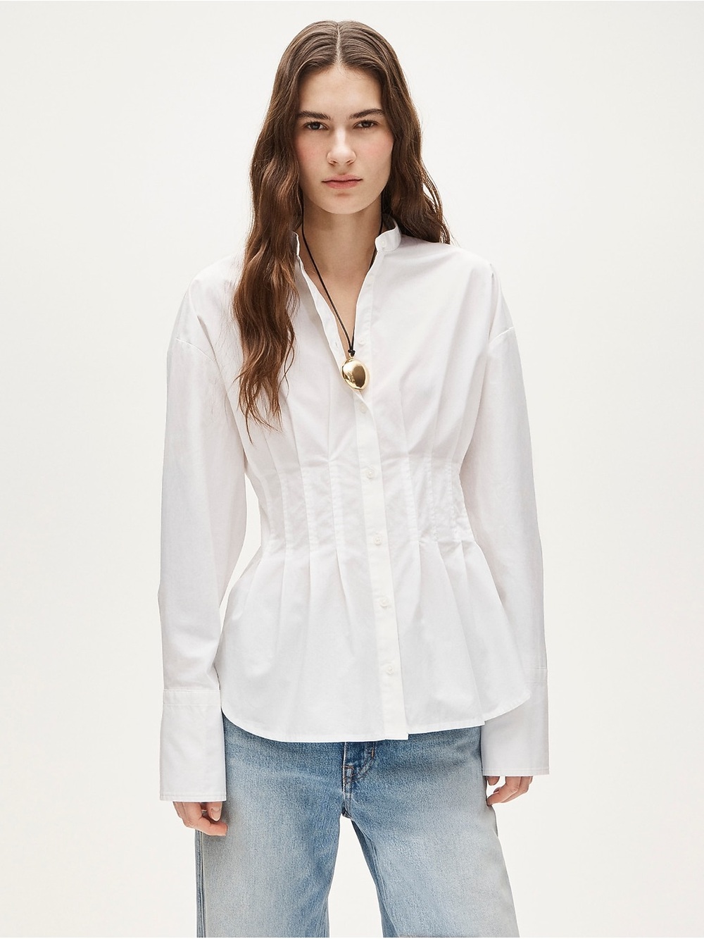 JCREW White cinched-waist Blouse Cotton Poplin